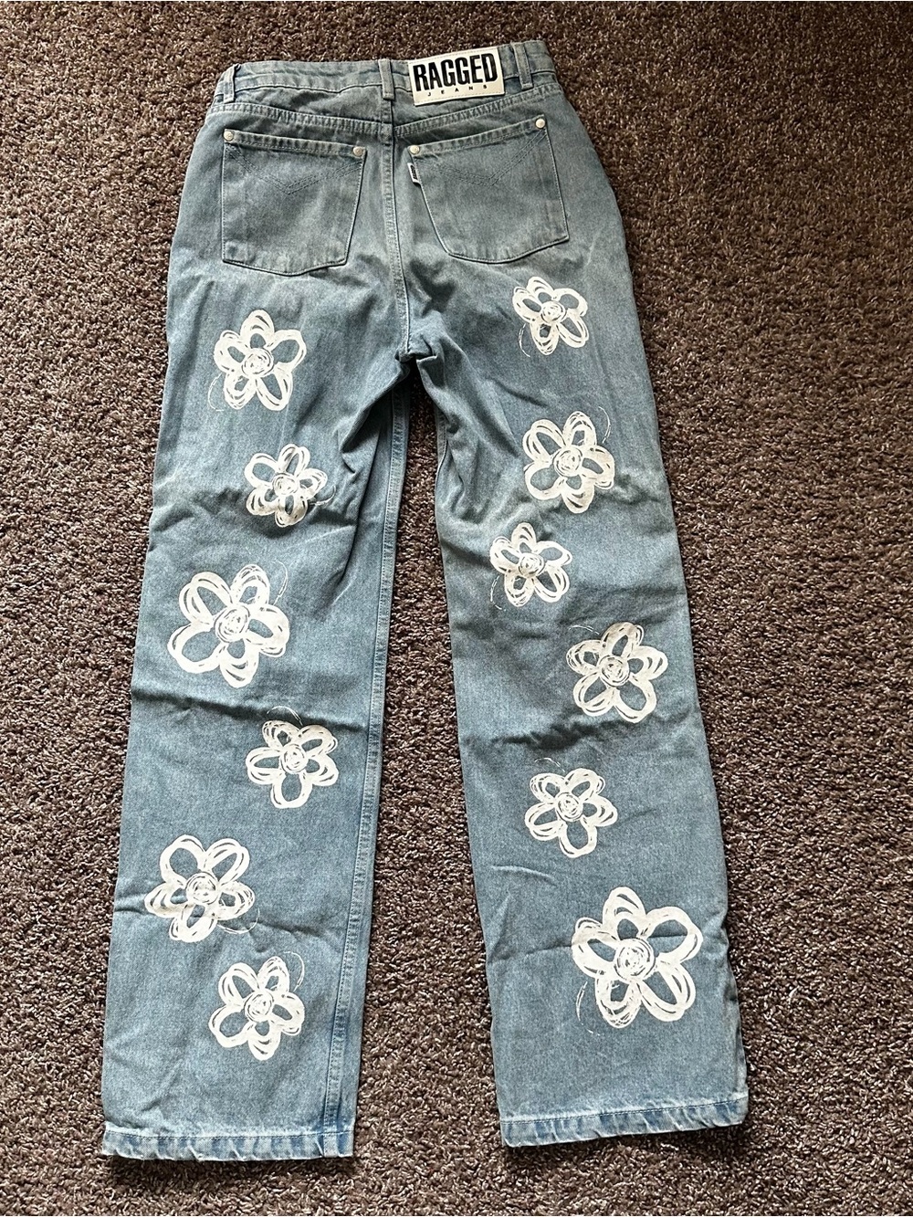 The Ragged Priest Bud Dad Jeans Daisy Floral Embroidered 26 - Picture 2 of 7